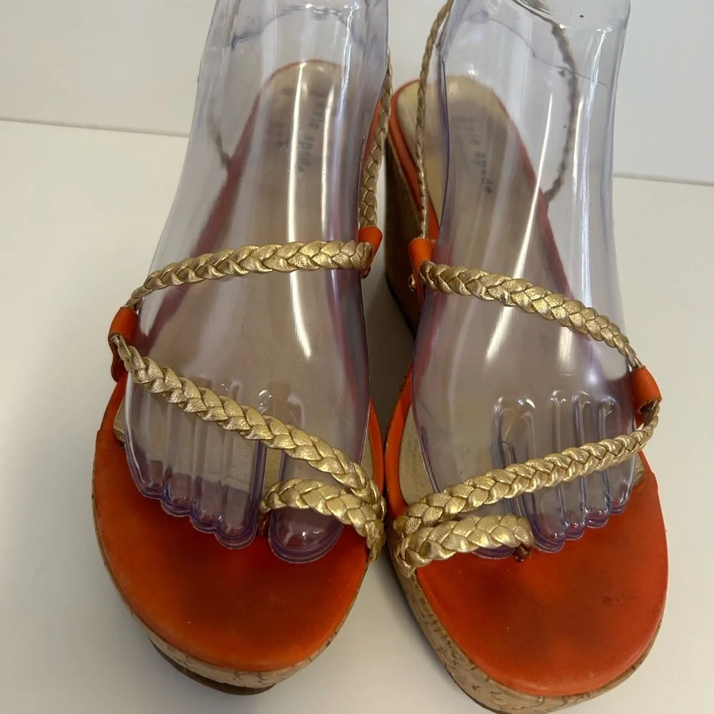 Kate Spade Women's Orange and Gold Bali Wedges Size 9 - Picture 2 of 14